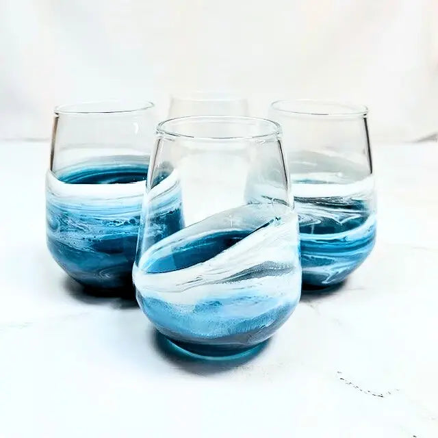 Resin Coated Wine Glass - Ocean Vibes