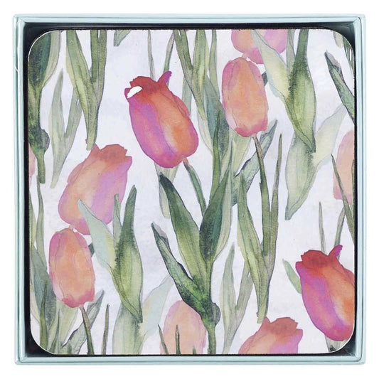 Set of 4 Coasters - Pink Tulips