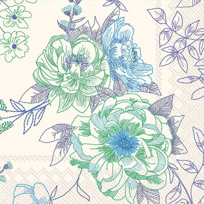 Cocktail Napkins - In Full Bloom Blue Flowers