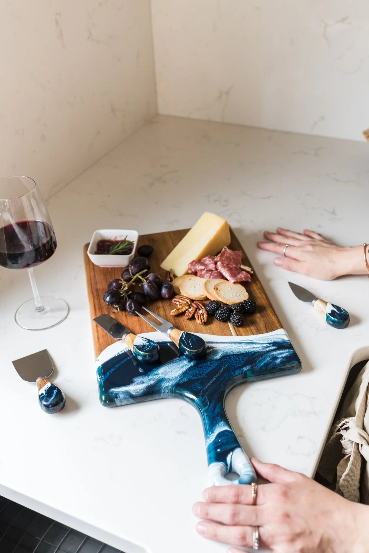 Navy & White Cheese Knives