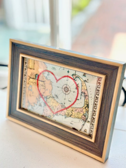 Cape Cod Heart Map - Slate Blue Frame