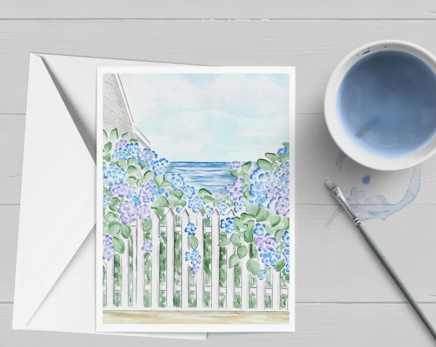 Hydrangea Coastal View Ocean Card