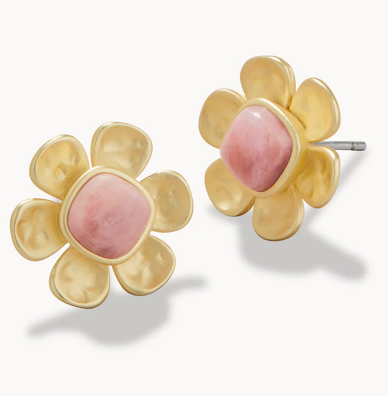 Primrose Stud Earrings In Pink Rhodonite