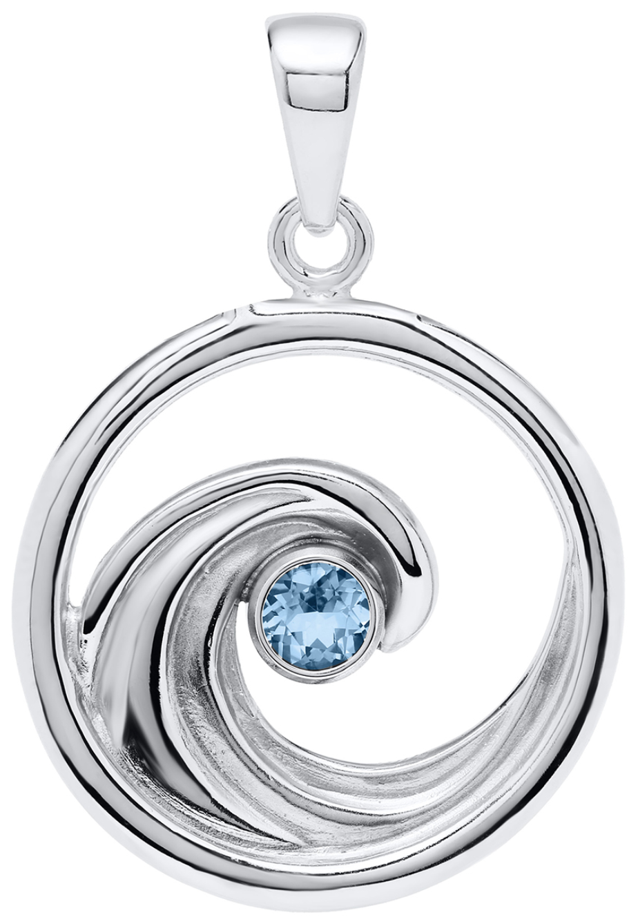 Wave Pendant With Blue Topaz Gem Necklace