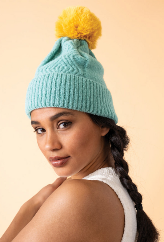 Ingrid Bobble Hat - Aqua Mustard