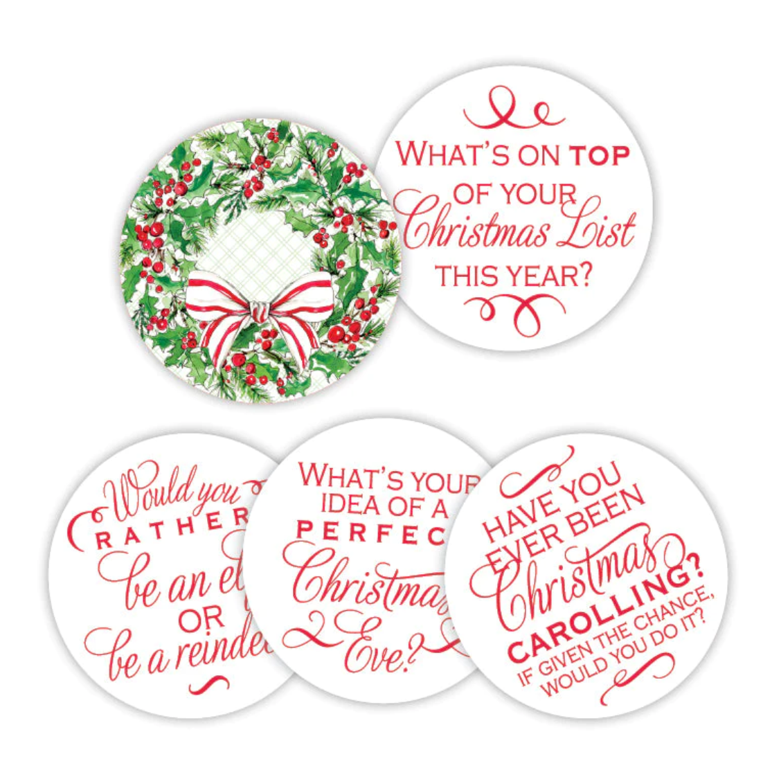 Holly Wreath with Bow Conversation Coasters