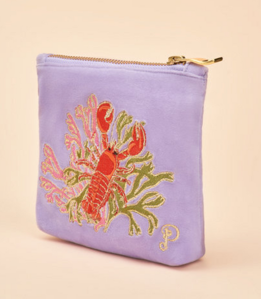 Velvet Embroidered Mini Pouch - Lobster Buddies