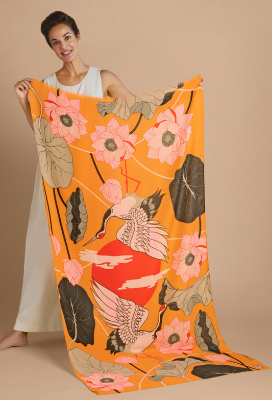 Crane At Sunrise Scarf - Mustard