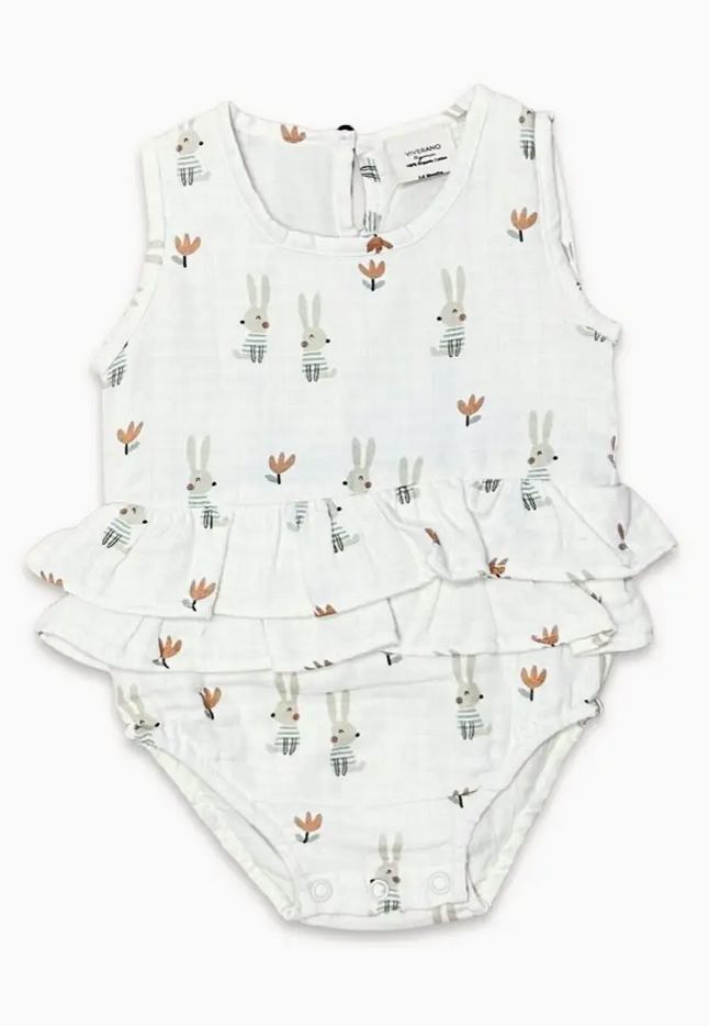 Bunny 2-Tier Ruffle Baby Romper (Organic Muslin)