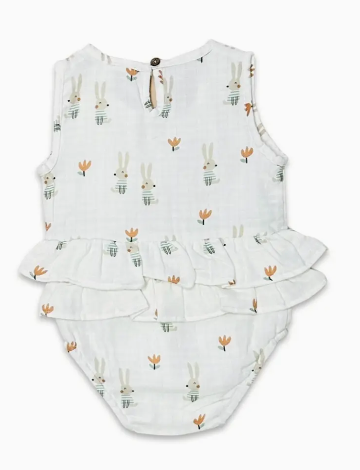 Bunny 2-Tier Ruffle Baby Romper (Organic Muslin)