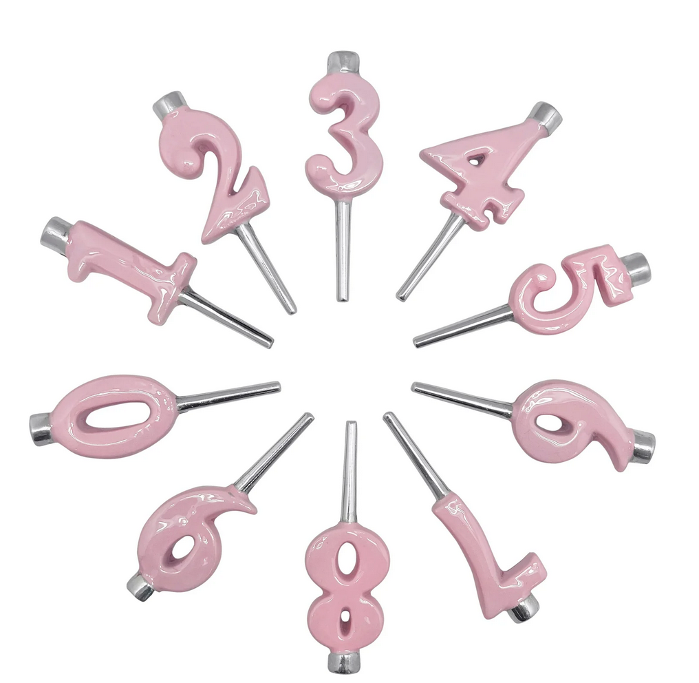 Pink Number Candle Holder Set