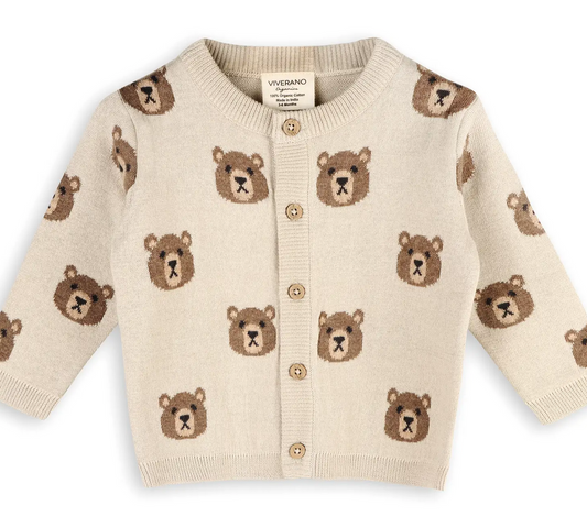 Brown Bear Jacquard Baby Cardigan Sweater