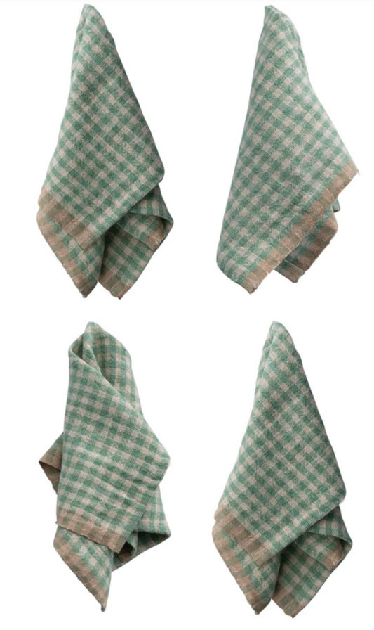 Aqua Gingham Linen Napkins