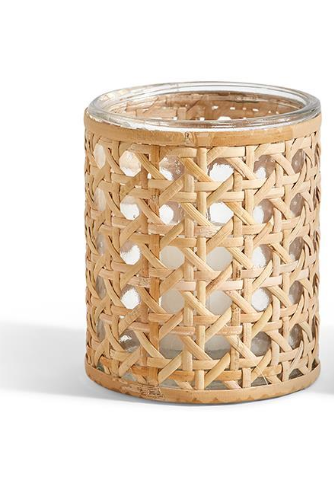 Cane Webbing Vase or Candle Holder