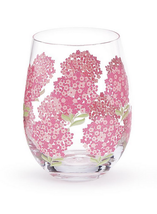 Pink Hydrangea Stemless Wine Glass