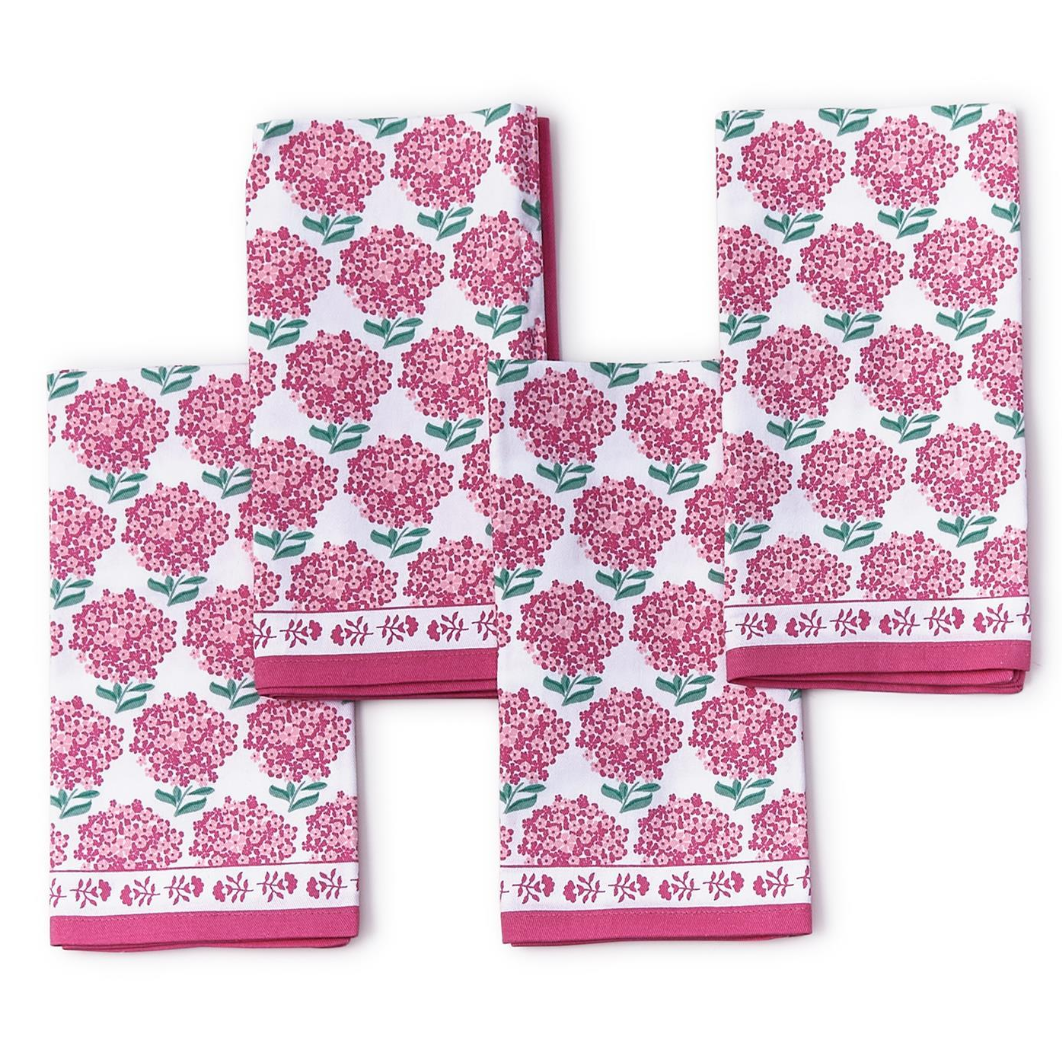 Pink Hydrangea Cloth Napkin - Set of 4