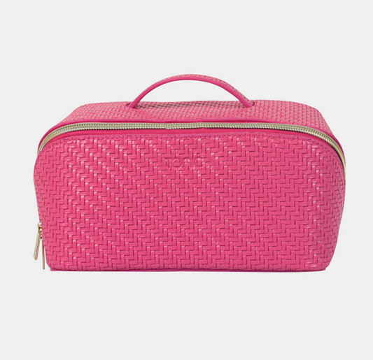 Raspberry Herringbone Beauty Bag - Medium