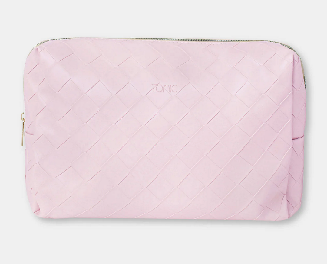 Peony Pink Woven Beauty Bag - Large