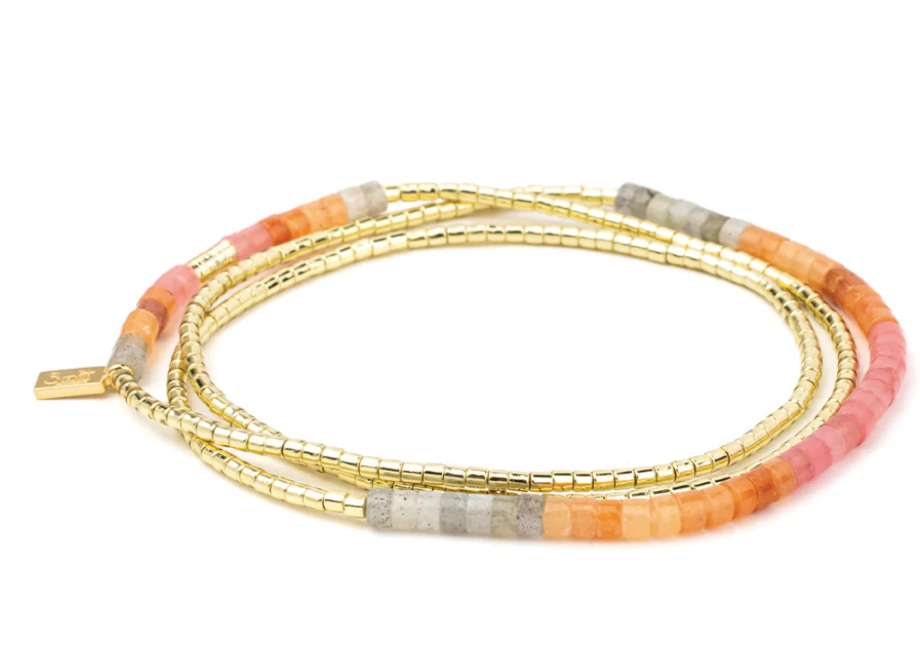 Ombre Stone Bracelet or Necklace Wrap - Sunset & Gold