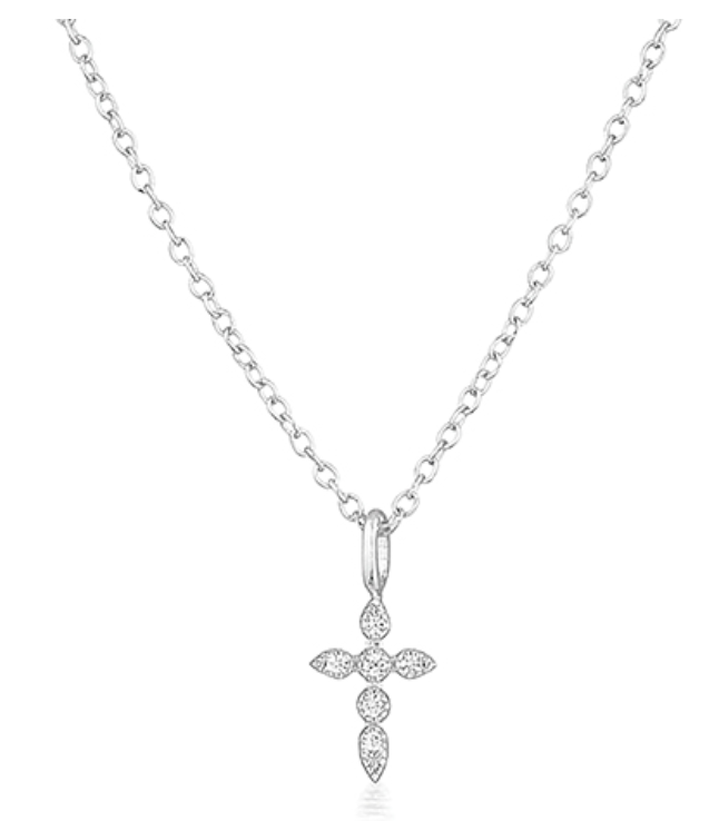 CZ Cross Necklace - Silver