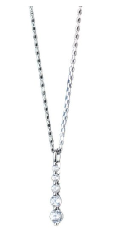 Long Bar Necklace Graduated CZ - Silver