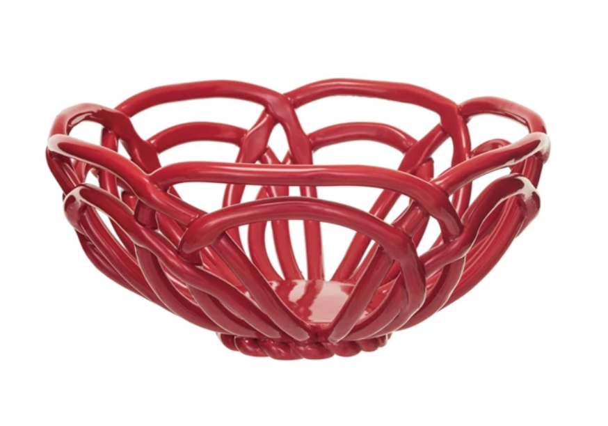 Red Stoneware Bread Basket