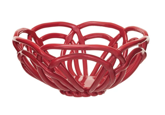 Red Stoneware Bread Basket