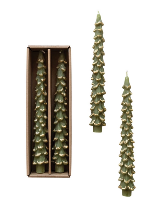 Evergreen Tree Shaped Taper With Gold Tips - Tall