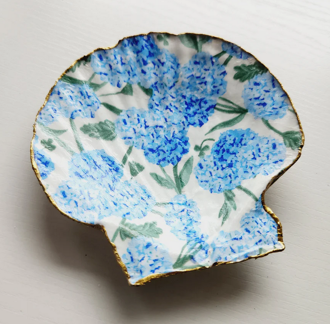 Hydrangea Decoupage - Scallop Shell