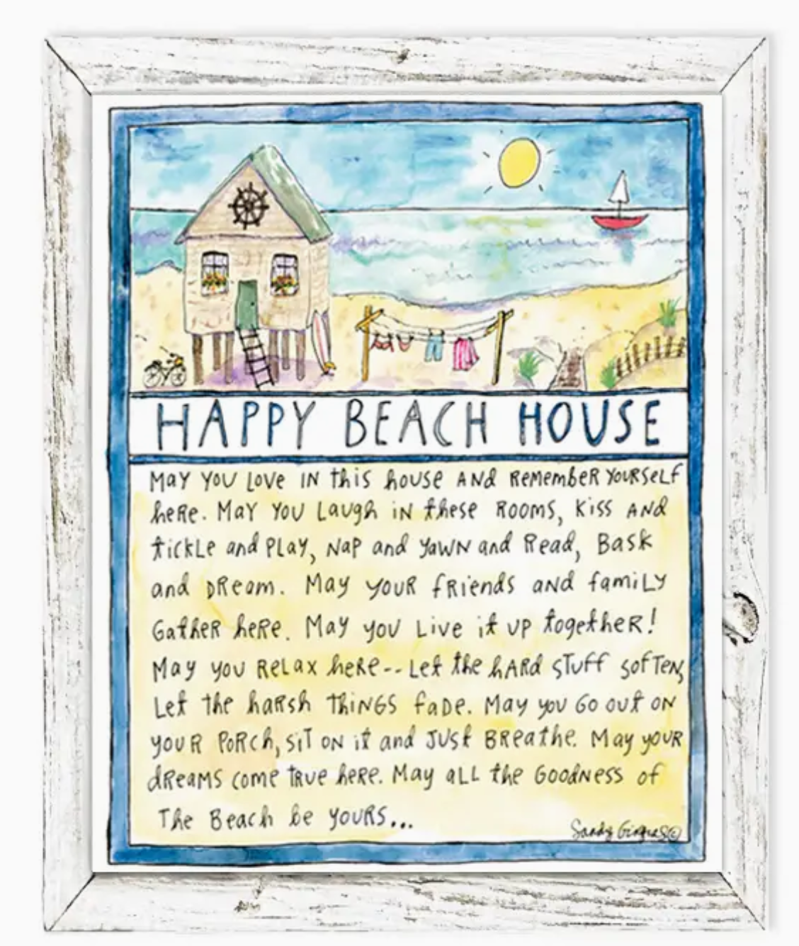 Happy Beach House Coastal Shelf Art