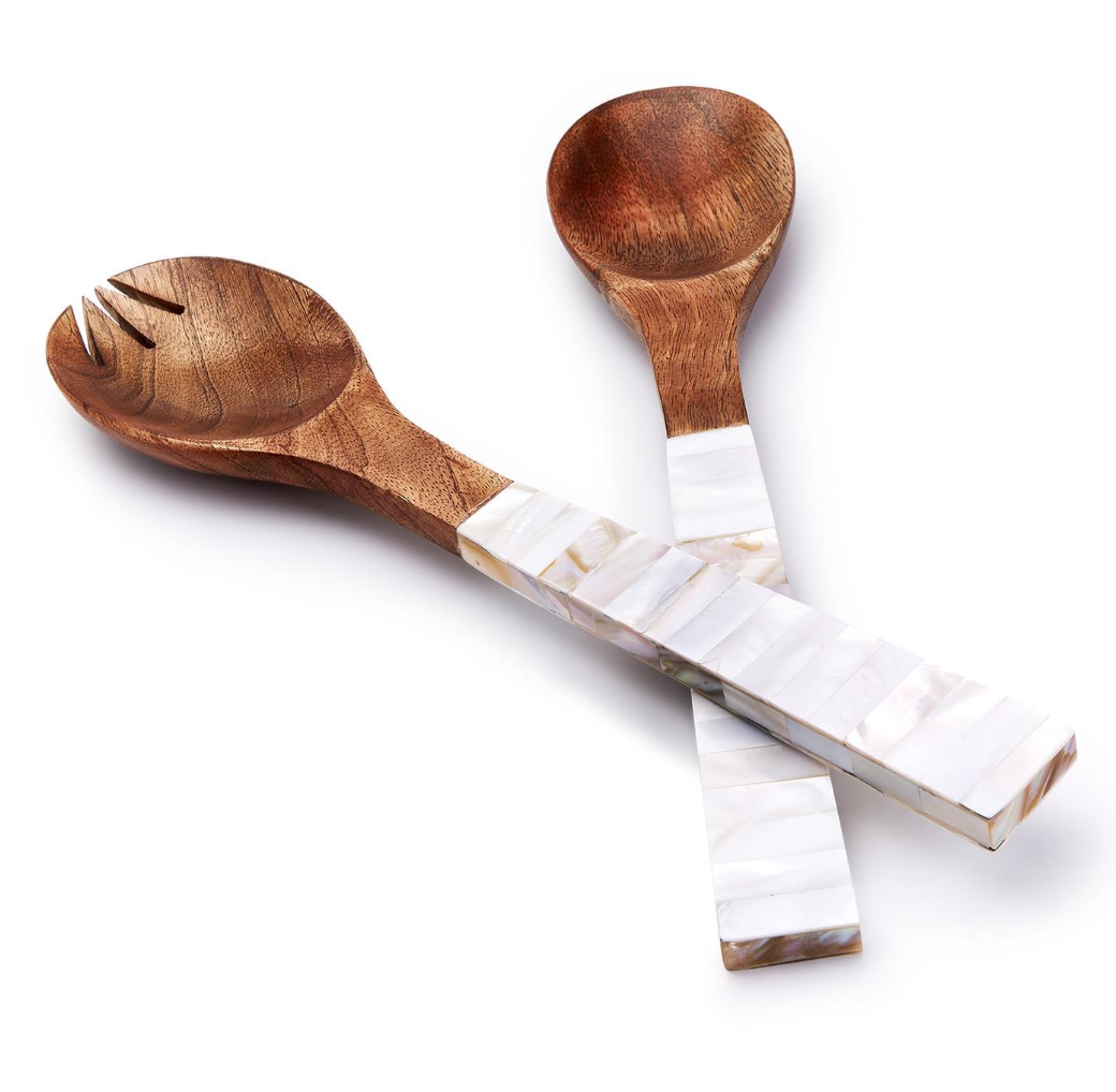 Mother Of Pearl & Mango Wood Salad Servers