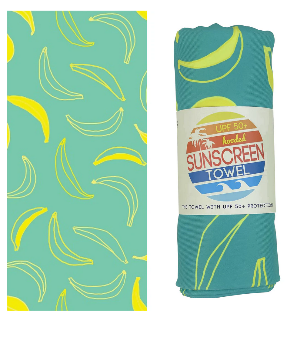 Kids UPF 50 Pool/Beach Towel with Hood - Mint Banana