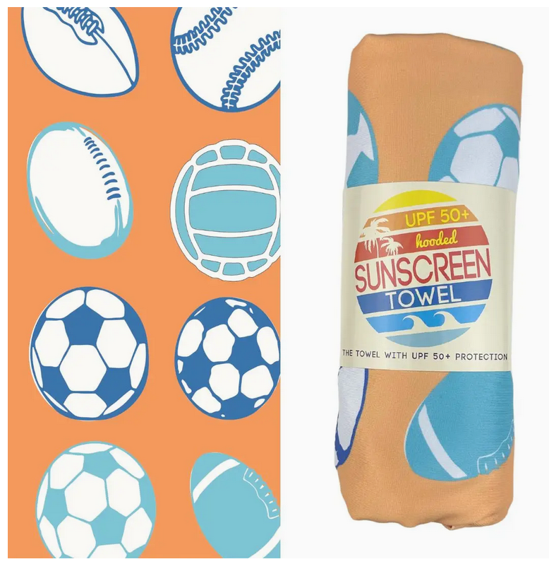 Kids UPF 50 Pool/Beach Towel with Hood - Sports