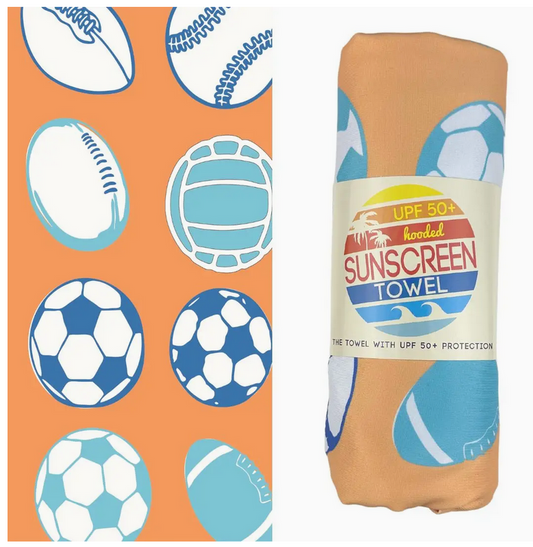 Kids UPF 50 Pool/Beach Towel with Hood - Sports