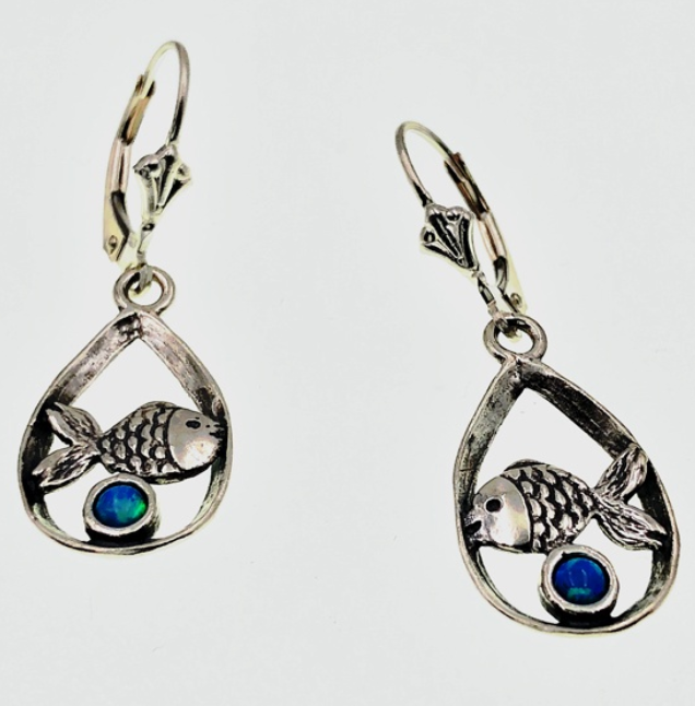 Fish & Opal Oval Earrings