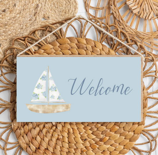 Hydrangea Sailboat Welcome Sign