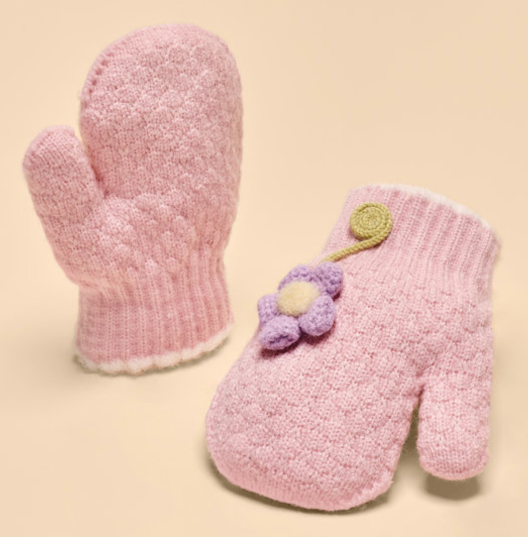 Kids Pink Pansy Mittens