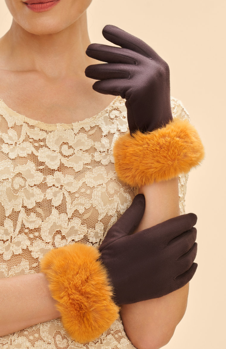 Bettina Gloves - Chocolate / Mustard