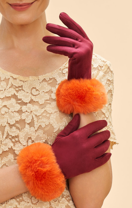 Bettina Gloves - Burgundy / Tangerine