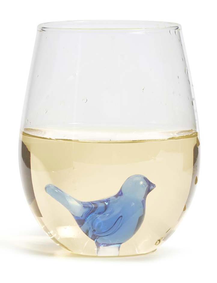 Blue Bird Stemless Wine Glass