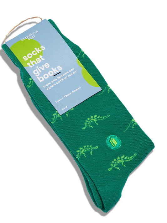 Socks That Give Books - Green Dinos