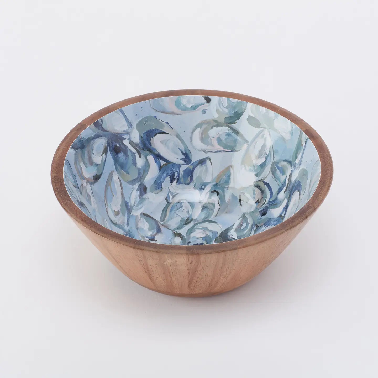 Wooden Bowl - Pewter Shells