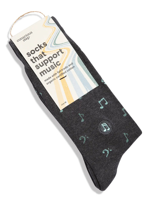 Socks That Support Music - Gray Music Notes