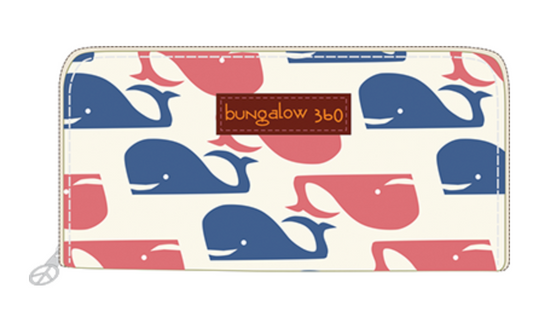 Whale Cotton Canvas Zip Around Wallet