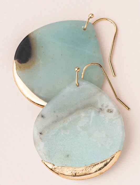 Amazonite/Gold - Stone Dipped Teardrop Earring