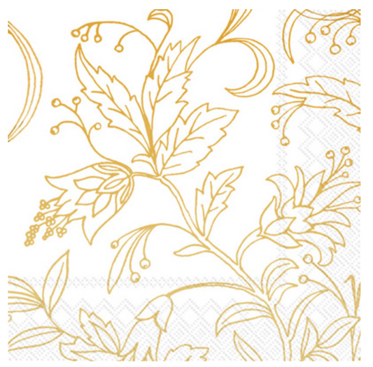 Cocktail Napkin - Golden Flower White Gold