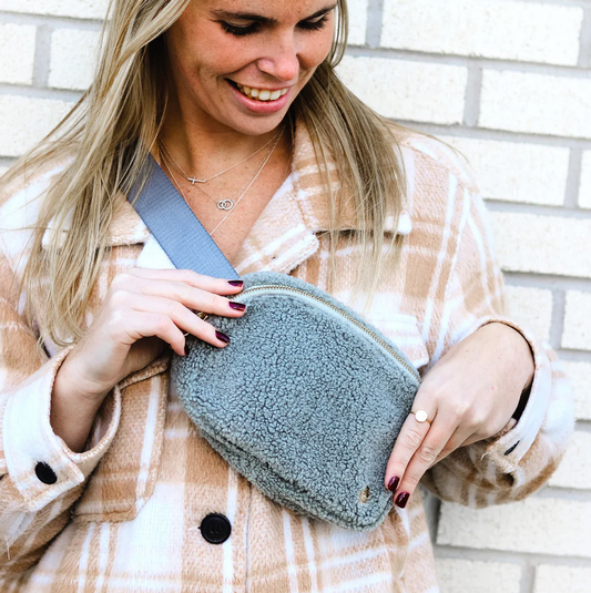 Cozy Grey Sherpa Belt Bag